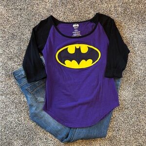 Purple and Black Batman Kids Raglan Shirt